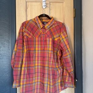 Duluth Trading Co Red and Yellow Plaid Women's Button Down Shirt
